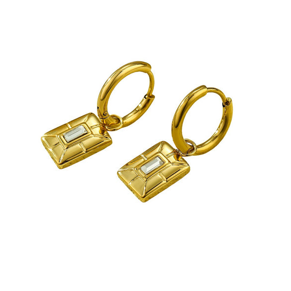 Wholesale Geometric Square Zircon Stainless Steel 18K Electroplated Fashion Niche Women's Earrings
