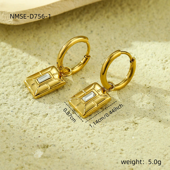 Wholesale Geometric Square Zircon Stainless Steel 18K Electroplated Fashion Niche Women's Earrings