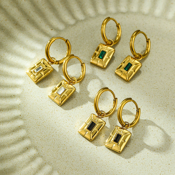 Wholesale Geometric Square Zircon Stainless Steel 18K Electroplated Fashion Niche Women's Earrings