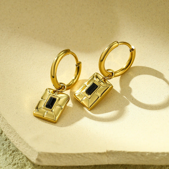 Wholesale Geometric Square Zircon Stainless Steel 18K Electroplated Fashion Niche Women's Earrings