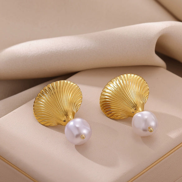 Wholesale Geometric Stainless Steel And Gold Electroplated Starfish Shell Earrings For Women And Men
