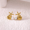 Wholesale Geometric Stainless Steel And Gold Electroplated Unisex Starfish Shell Earrings With Imitation Pearl And Zircon