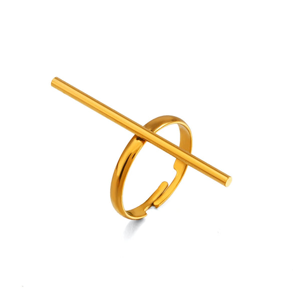 Wholesale Geometric Stainless Steel And Resin Electroplated Opening Adjustable Line Ring For Women