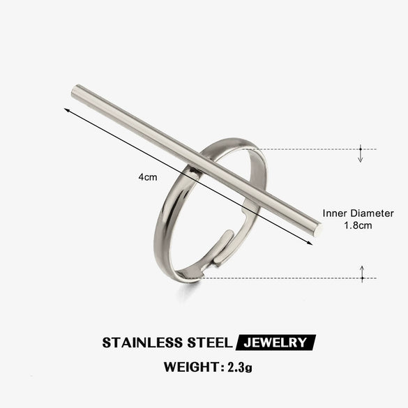 Wholesale Geometric Stainless Steel And Resin Electroplated Opening Adjustable Line Ring For Women