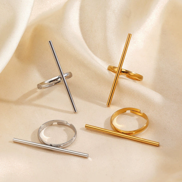 Wholesale Geometric Stainless Steel And Resin Electroplated Opening Adjustable Line Ring For Women