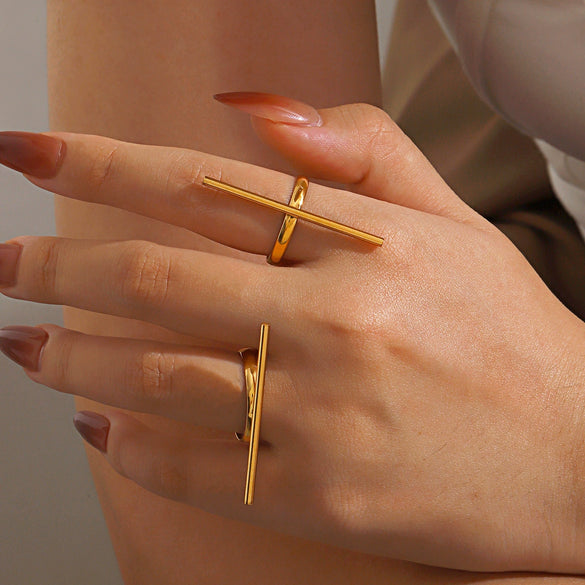 Wholesale Geometric Stainless Steel And Resin Electroplated Opening Adjustable Line Ring For Women