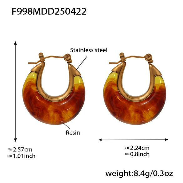 Wholesale Geometric Stainless Steel And Resin Electroplated Ushaped Ferris Wheel Earrings For Women