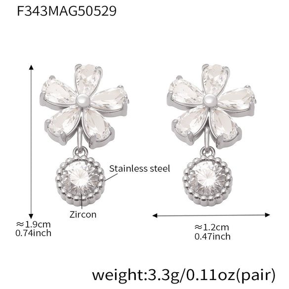 Wholesale Geometric Stainless Steel And Zircon Electroplated Five Leaf Flower Water Drop Ferris Wheel Earrings For Women