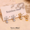 Wholesale Geometric Stainless Steel And Zircon Electroplated Five Leaf Flower Water Drop Ferris Wheel Earrings For Women
