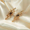 Wholesale Geometric Stainless Steel Antique Style Irregular Metal Alloy Opal Ear Studs Earrings With Electroplating