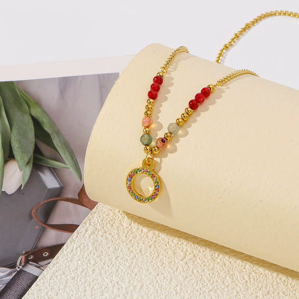 Wholesale Geometric Stainless Steel Beaded Ring And Necklace With Electroplating