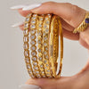 Wholesale Geometric Stainless Steel Bracelet Set With 5A Round Zirconia And Full Diamond Inlay 18K Gold Plated