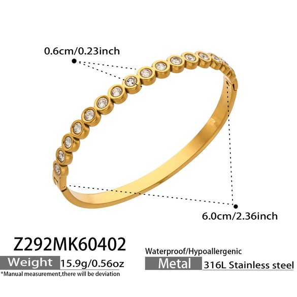 Wholesale Geometric Stainless Steel Bracelet Set With 5A Round Zirconia And Full Diamond Inlay 18K Gold Plated