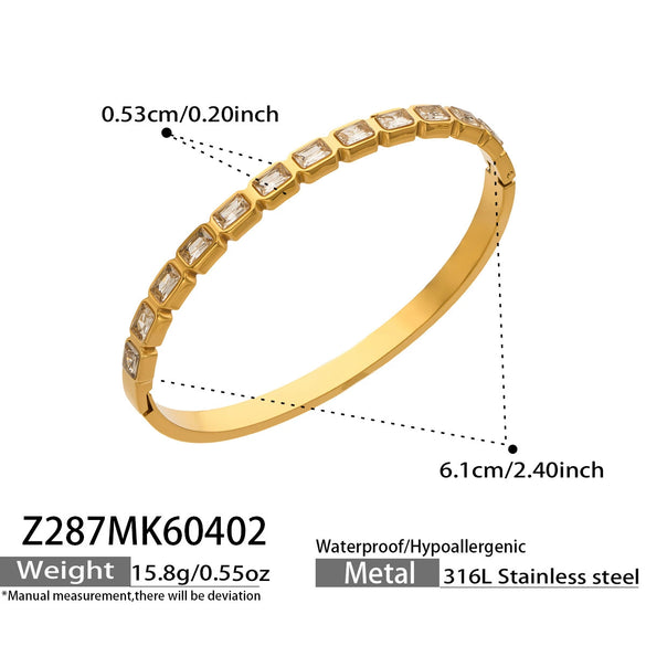 Wholesale Geometric Stainless Steel Bracelet Set With 5A Round Zirconia And Full Diamond Inlay 18K Gold Plated