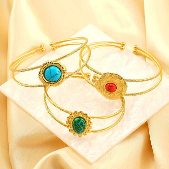 Wholesale Geometric Stainless Steel Bracelet Set With Precious Stones