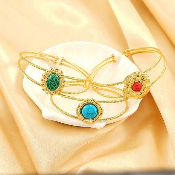 Wholesale Geometric Stainless Steel Bracelet Set With Precious Stones