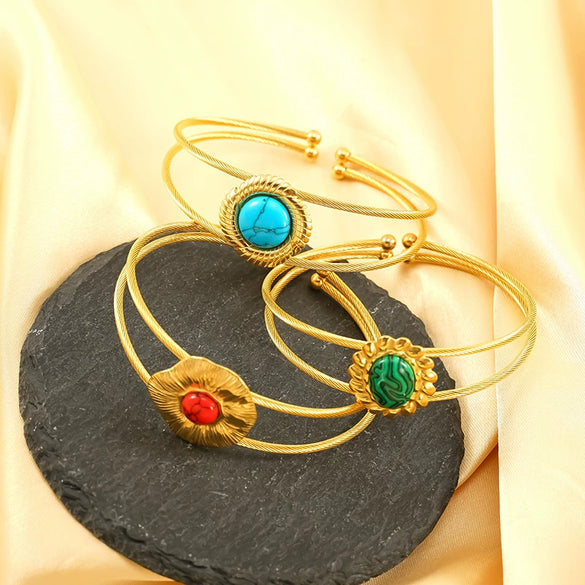 Wholesale Geometric Stainless Steel Bracelet Set With Precious Stones