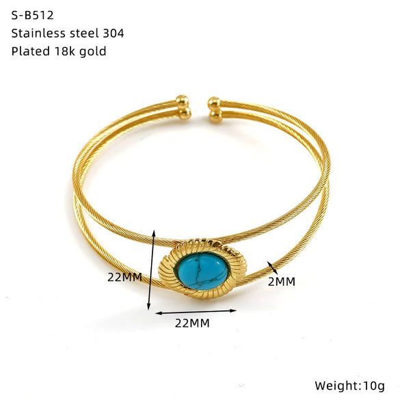 Wholesale Geometric Stainless Steel Bracelet Set With Precious Stones