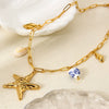 Wholesale Geometric Stainless Steel Conch And Starfish Pendant Cross Chain Necklace 18K Goldplated For Women