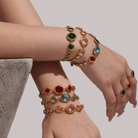 Wholesale Geometric 316L Stainless Steel Czech Glass Fashion Electroplated Women's Bracelet