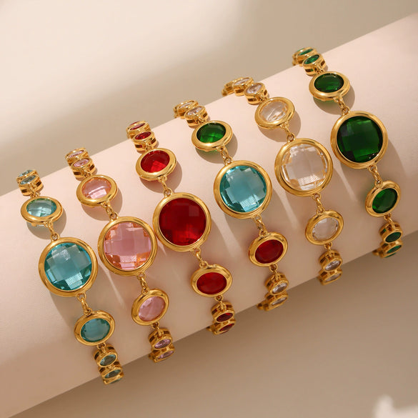 Wholesale Geometric 316L Stainless Steel Czech Glass Fashion Electroplated Women's Bracelet