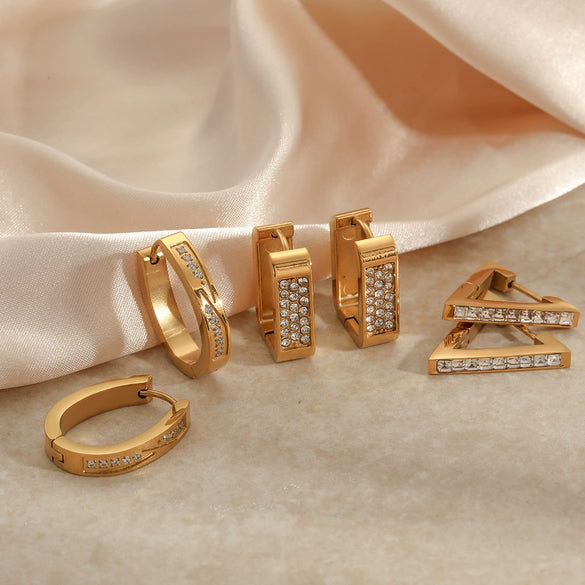 Wholesale Geometric Stainless Steel Earrings With Diamonds Vacuum Real Gold Plated For Women