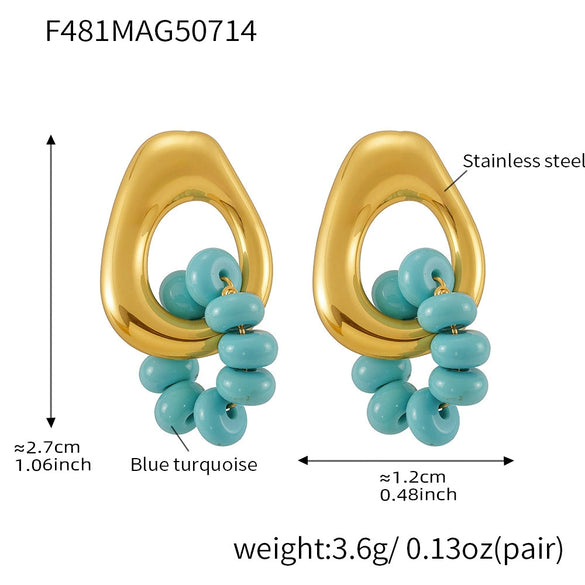 Wholesale Geometric 316L Stainless Steel Electroplated Blue Turquoise Earrings Fashionable Elegant Women's Jewelry