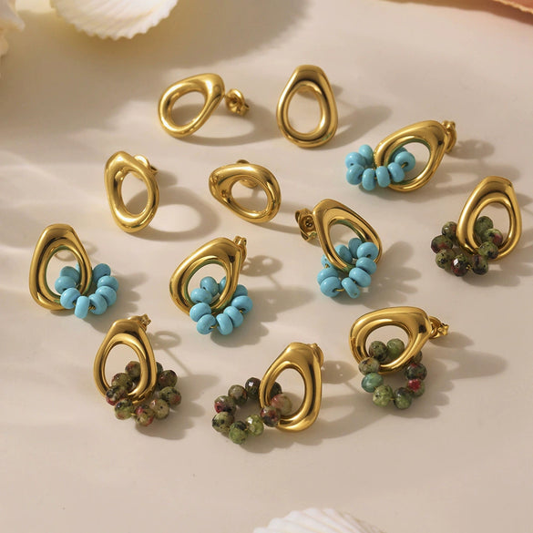 Wholesale Geometric 316L Stainless Steel Electroplated Blue Turquoise Earrings Fashionable Elegant Women's Jewelry