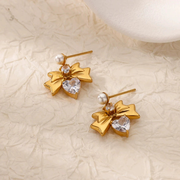 Wholesale Geometric Stainless Steel Electroplated Bow Design Earrings For Women