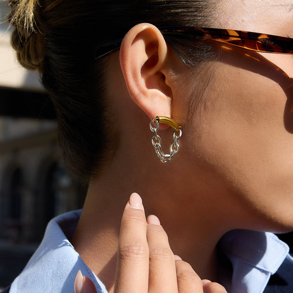 Wholesale Geometric Stainless Steel Electroplated Chain Tassel Earrings For Women