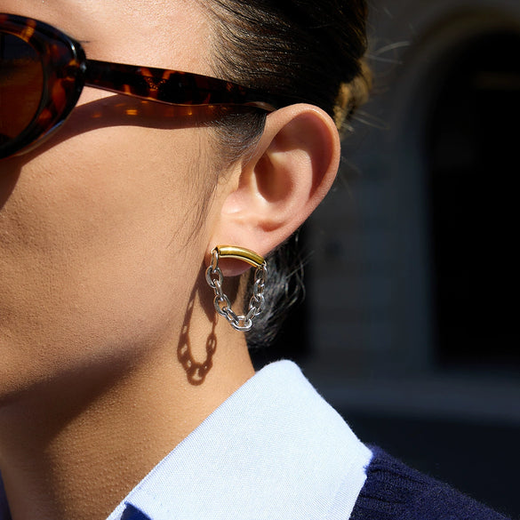 Wholesale Geometric Stainless Steel Electroplated Chain Tassel Earrings For Women