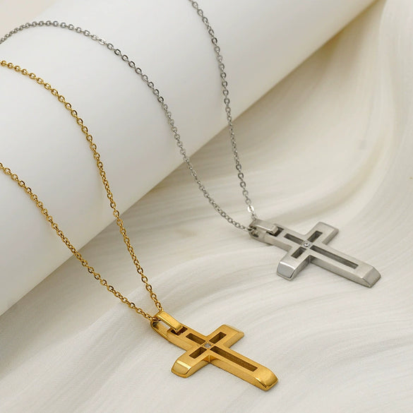 Wholesale Geometric Stainless Steel Electroplated Cross Necklace For Couples