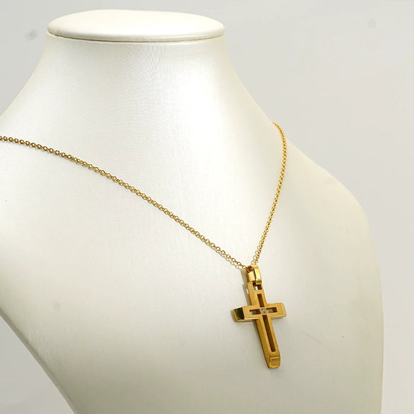 Wholesale Geometric Stainless Steel Electroplated Cross Necklace For Couples