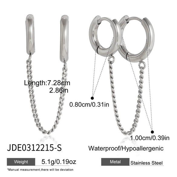 Wholesale Geometric Stainless Steel Electroplated Double Ring Tassel Ear Clips Jewelry For Women