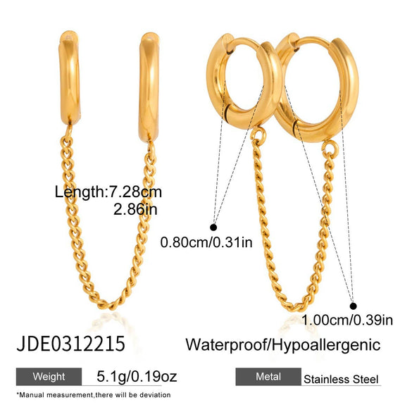Wholesale Geometric Stainless Steel Electroplated Double Ring Tassel Ear Clips Jewelry For Women