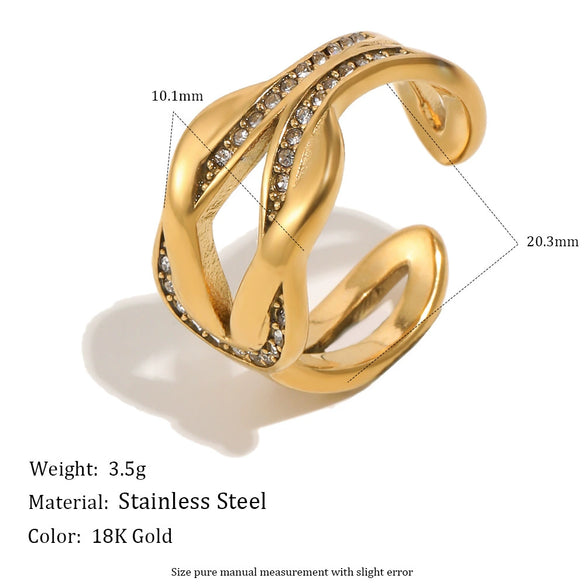 Wholesale Geometric Stainless Steel Electroplated Doublelayer Texture Open Ring For Women