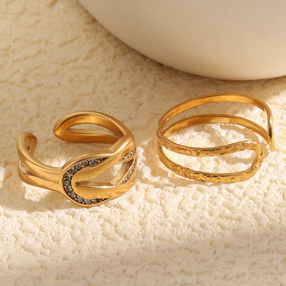 Wholesale Geometric Stainless Steel Electroplated Doublelayer Texture Open Ring For Women
