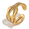 Wholesale Geometric Stainless Steel Electroplated Doublelayer Texture Open Ring For Women