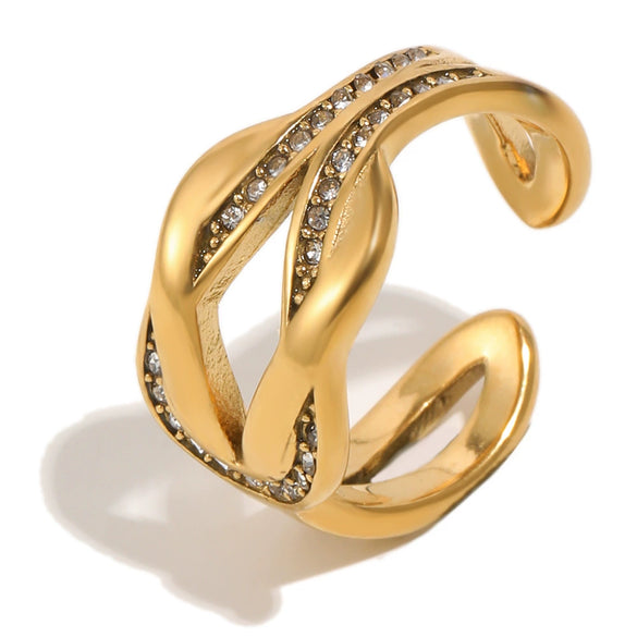 Wholesale Geometric Stainless Steel Electroplated Doublelayer Texture Open Ring For Women