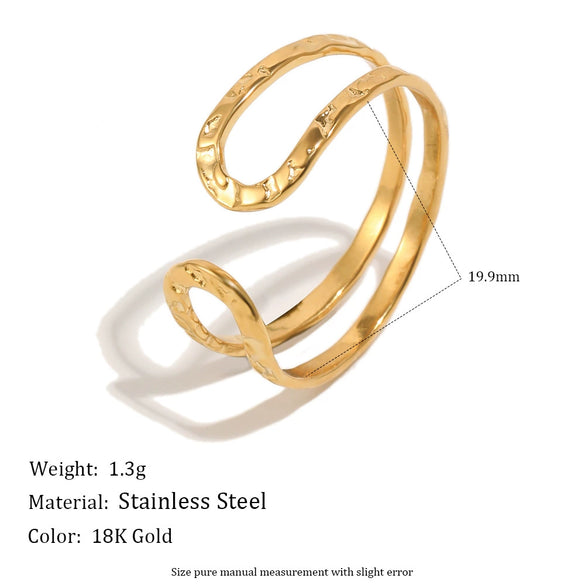 Wholesale Geometric Stainless Steel Electroplated Doublelayer Texture Open Ring For Women