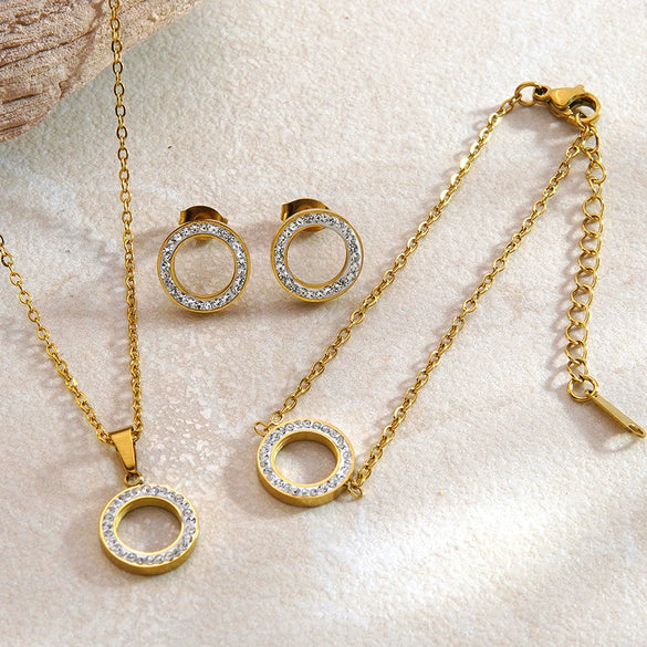 Wholesale Geometric Stainless Steel Electroplated Earrings Necklaces And Bracelets Jewelry Accessories For Women