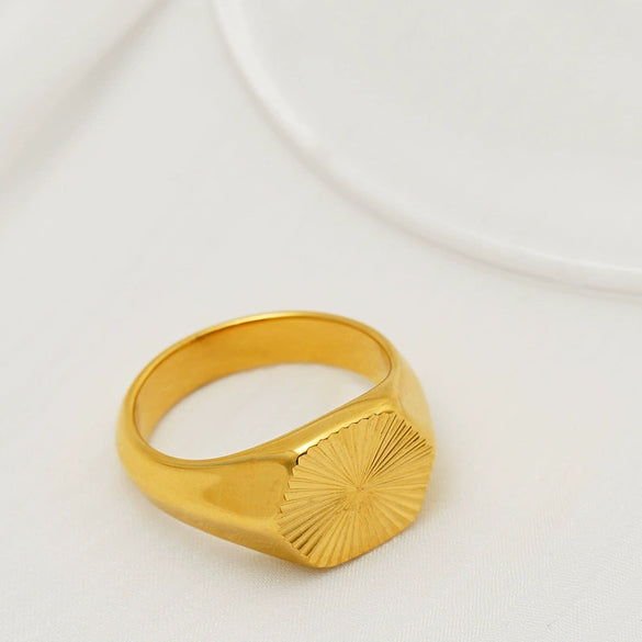 Wholesale Geometric Stainless Steel Electroplated Engraved Smooth Vintage Vertical Stripe Insstyle Unisex Ring