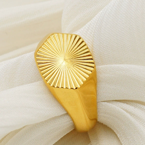 Wholesale Geometric Stainless Steel Electroplated Engraved Smooth Vintage Vertical Stripe Insstyle Unisex Ring
