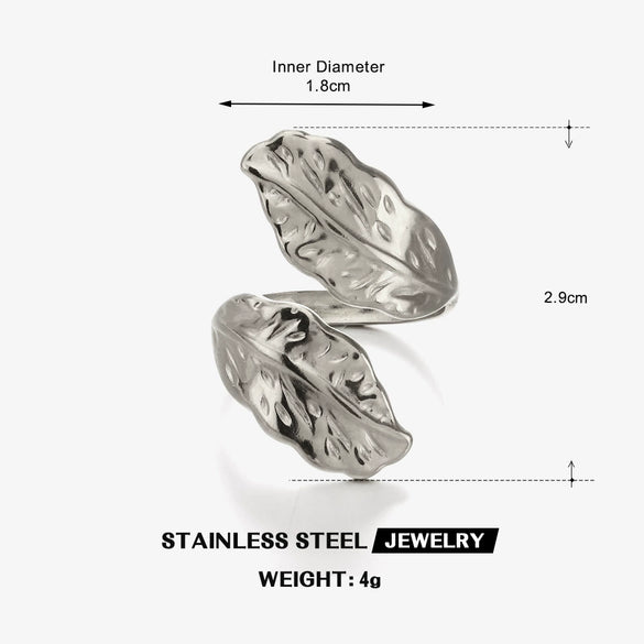 Wholesale Geometric Stainless Steel Electroplated Exaggerated Heavy Feather Opening Ring For Women