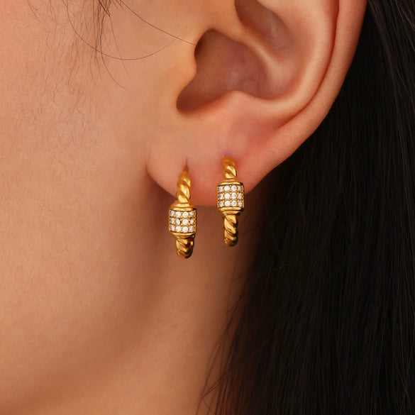 Wholesale Geometric Stainless Steel Electroplated Ferris Wheel Twist Cshaped Zircon Earrings For Women