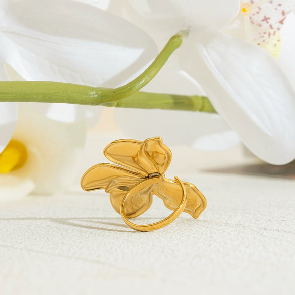 Wholesale Geometric Stainless Steel Electroplated Flower Ring Jewelry For Women
