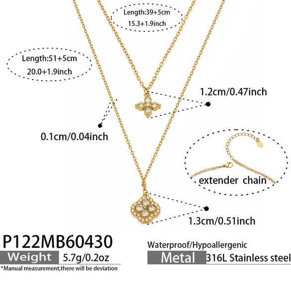Wholesale Geometric Stainless Steel Electroplated Four Leaf Flower Pendant Layered Clavicle Chain Necklace Set For Women Unisex Adults Couples And Best Friends