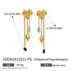 Wholesale Geometric Stainless Steel Electroplated Hammered Love Tassel Obsidian Earrings Jewelry In Gold And Silver Color Matching