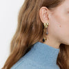 Wholesale Geometric Stainless Steel Electroplated Hammered Love Tassel Obsidian Earrings Jewelry In Gold And Silver Color Matching