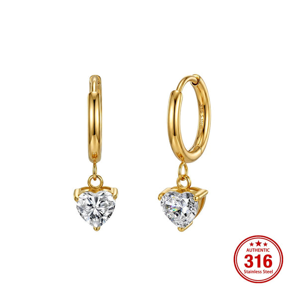 Wholesale Geometric Stainless Steel Electroplated Heartshaped Diamondencrusted Zircon Earrings Unisex Original Design Style